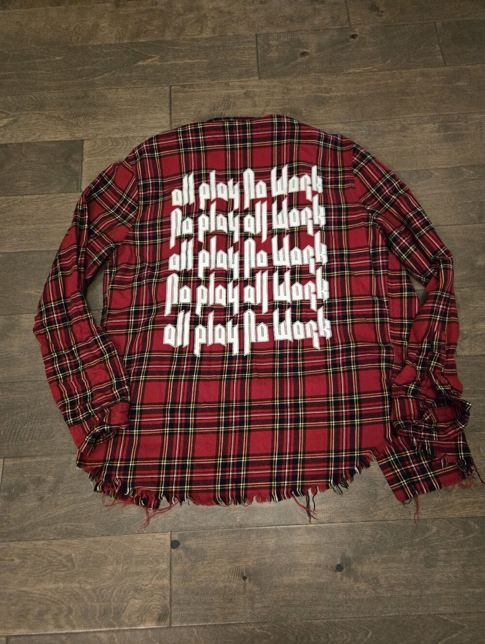 Womens Size Med- Plaid Button Down Distressed Long Sleeve Red & Black Plaid